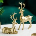 BULINGNA 2Pcs Christmas Reindeer Figurines, Resin Elk Sculpture Miniature Figuri... - Image 3