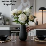 Luxury Tall 12 Inches Black Ceramic Vase, Modern Ribbed Fluted Design, Flower Va... - Image 4