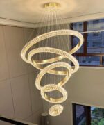 5 Ring Large Crystal Chandelier Modern LED Dimmable High Ceiling Chandelier Ring... - Image 3