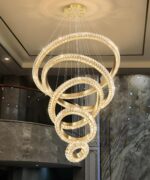 5 Ring Large Crystal Chandelier Modern LED Dimmable High Ceiling Chandelier Ring... - Image 6