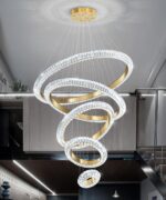 5 Ring Large Crystal Chandelier Modern LED Dimmable High Ceiling Chandelier Ring... - Image 8