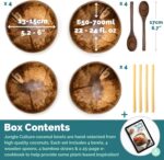 Jungle Culture 4 Polished Coconut Bowl & Wooden Spoons Set with Bamboo Straws • ... - Image 3