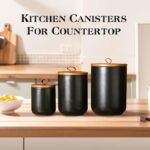 JOJUNO Black Ceramic Canister Set with Wooden Lid, 3-Piece Airtight Food Storage... - Image 3