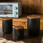 JOJUNO Black Ceramic Canister Set with Wooden Lid, 3-Piece Airtight Food Storage... - Image 5