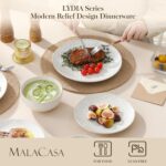 MALACASA 24 Piece Dinnerware Set, Embossed Ceramic Dish Sets Service for 8, Plat... - Image 4