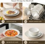 MALACASA 24 Piece Dinnerware Set, Embossed Ceramic Dish Sets Service for 8, Plat... - Image 5