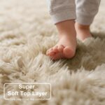 Amdrebio Beige Round Area Rug 4Ft for Bedroom, Boho Fluffy Plush Shag Furry Circ... - Image 3