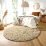 Amdrebio Beige Round Area Rug 4Ft for Bedroom, Boho Fluffy Plush Shag Furry Circ... - Image 5