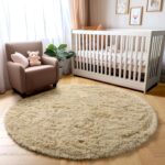 Amdrebio Beige Round Area Rug 4Ft for Bedroom, Boho Fluffy Plush Shag Furry Circ... - Image 6