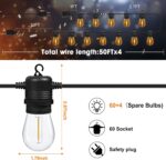 GvvooHome 200FT(50FT*4) LED Outdoor String Lights Waterproof Patio Lights with 6... - Image 5