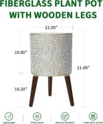 12inch Plant Pots with Wood Planter Holder Indoor Flower Pot with Gold Floral Em... - Image 3