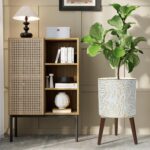 12inch Plant Pots with Wood Planter Holder Indoor Flower Pot with Gold Floral Em... - Image 4