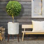 12inch Plant Pots with Wood Planter Holder Indoor Flower Pot with Gold Floral Em... - Image 5