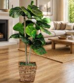 Fake Plant 3ft Faux Fiddle Leaf Fig Tree by LCG Florals in Premium Woven Basket,... - Image 3
