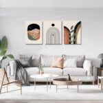 Boho Wall Art Prints Set of 3, Neutral Abstract Geometric Canvas Artwork for Bed... - Image 6