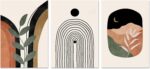 Boho Wall Art Prints Set of 3, Neutral Abstract Geometric Canvas Artwork for Bed... - Image 8