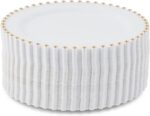 Royalset – 50 Premium Dinner Plates, Heavy-Duty White Plastic with Gold Beaded R... - Image 4