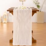 Socomi Ivory White Cheesecloth Table Runner Summer Boho Rustic Gauze 120 inch 10... - Image 4