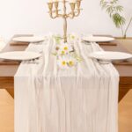 Socomi Ivory White Cheesecloth Table Runner Summer Boho Rustic Gauze 120 inch 10... - Image 6