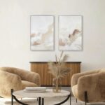 Framed Neutral Abstract Wall Art Set - Pastel Duotone Tan and White Abstract Ill... - Image 4