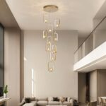 Modern Staircase Chandelier Modern LED Chandelier Gold Entryway High Ceiling Lig... - Image 5
