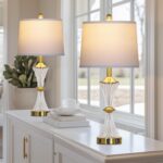 Rinweey Crystal Glass Table Lamp Set of 2 with USB C+A Ports & AC Outlet, White ... - Image 3