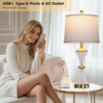 Rinweey Crystal Glass Table Lamp Set of 2 with USB C+A Ports & AC Outlet, White ... - Image 4