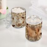 2 Pack Beige and Brown Marble Print Apothecary Jars with Lid, 10 Oz Clear Plasti... - Image 5