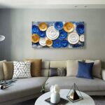 40x20 Inch Blue Gold Abstract Wall Art, 3D Textured Modern Canvas Wall Decor, La... - Image 3
