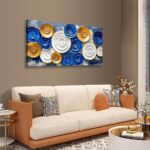 40x20 Inch Blue Gold Abstract Wall Art, 3D Textured Modern Canvas Wall Decor, La... - Image 4