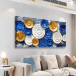 40x20 Inch Blue Gold Abstract Wall Art, 3D Textured Modern Canvas Wall Decor, La... - Image 6