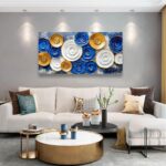 40x20 Inch Blue Gold Abstract Wall Art, 3D Textured Modern Canvas Wall Decor, La... - Image 7