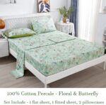 URBONUR Garden Floral Sheets Set Sage Green 4Pcs Full Size, Egyptian Cotton Silk... - Image 3