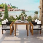 VilroCaz Luxury 5-Piece Patio Dining Set for 4, Acacia Wood Dinning Set with 4 R... - Image 3