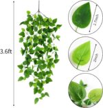 CEWOR 2pcs Fake Hanging Plants for Room Decor, 3.6ft Artificial Ivy Pothos Vine ... - Image 3