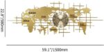 59" Large 3D World Map Wall Clock – Luxury Gold Metal Silent Clock Wall Art for ... - Image 4