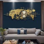 59" Large 3D World Map Wall Clock – Luxury Gold Metal Silent Clock Wall Art for ... - Image 6