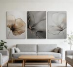 Abstract Floral Canvas Wall Art - Minimalist Gold Line Petal Picture Wall Decor ... - Image 3
