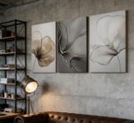 Abstract Floral Canvas Wall Art - Minimalist Gold Line Petal Picture Wall Decor ... - Image 5