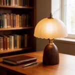 11.8“ Mid-Century Modern Small Table Lamp, Vintage Scalloped Frosted Glass Bedsi... - Image 5