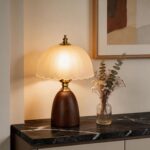 11.8“ Mid-Century Modern Small Table Lamp, Vintage Scalloped Frosted Glass Bedsi... - Image 6