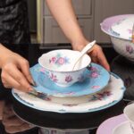 Bone China Dinnerware Set, 12-Piece Vintage Floral Butterfly Plates and Bowls Se... - Image 6