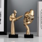 6.5" H Black Gold Art Thinker Figurines 2 PCS, Abstract Small Statues Home Accen... - Image 3
