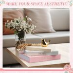 Faccito Set of 3 Linen Decorative Books Set Includes Gold Bird and Wooden Beaded... - Image 4