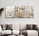 3Pcs Framed Neutral Floral Canvas Wall Art Botanical Wildflower Poster Prints Be... - Image 4