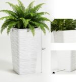 Worth Garden 22" Tall Planters Set of 2 - Plastic White Square Plant Pots with D... - Image 7
