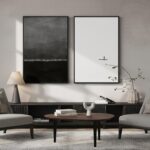 Framed Black and White Abstract Wall Art for Living Room, Large Set of 2 Minimal... - Image 3