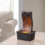 Curved Panel Tabletop Water Fountain LED - Lit - Unique Decorative Waterfall for... - Image 5