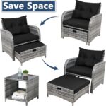 5 Pieces PE Wicker Outdoor Chairs with Ottoman, 5 PCS Rattan Patio Furniture Cha... - Image 5