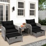 5 Pieces PE Wicker Outdoor Chairs with Ottoman, 5 PCS Rattan Patio Furniture Cha... - Image 6